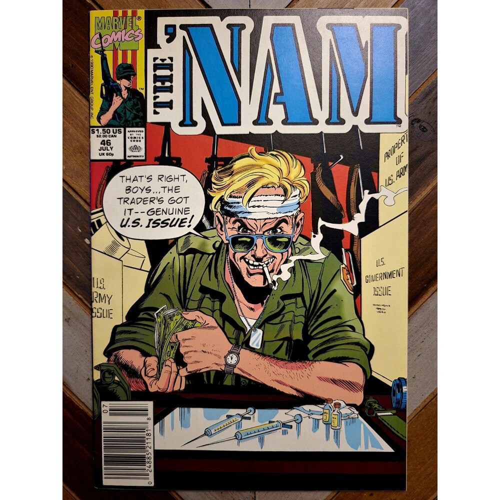 'Nam #46 VF- 7.5 (Marvel 1990) Newsstand Copy! In Cambodia! George Evans Cover